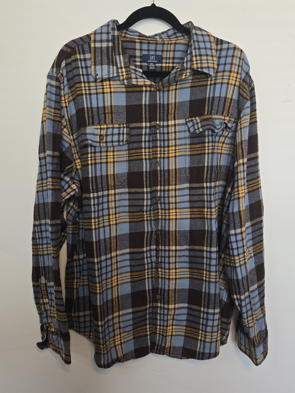 George Men's Blue, Brown & Yellow Plaid Button-Down Shirt